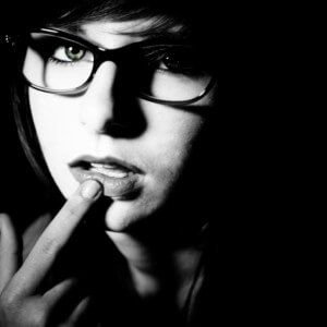 young woman thinking black and white
